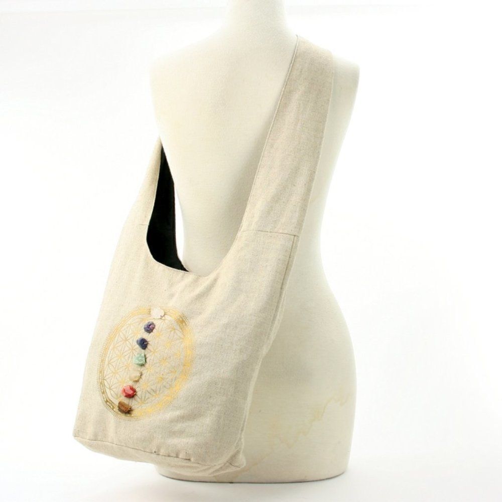 Sacred Geometry 7 Chakras Crystals Hobo Bag in Canvas